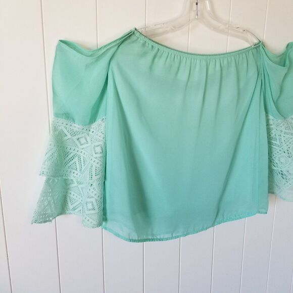 Women's Top Size Small Teal Blue Beachy Coasty Whimsical Lace - Picture 3 of 10